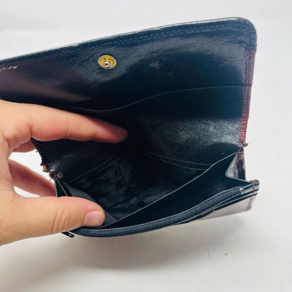 La Bella Zippered Wallet Snap Button Brown Black Genuine Leather One Size - Picture 7 of 7